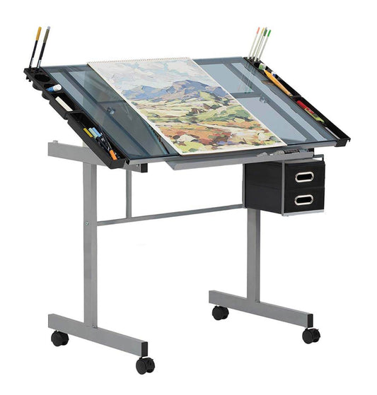 Design table with tiltable, glass table top-0
