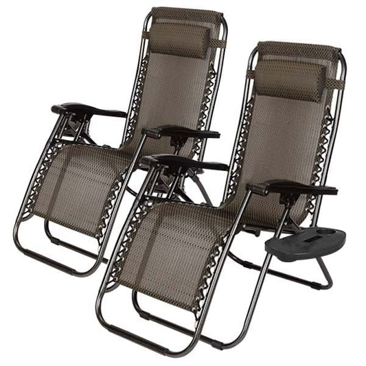 Zero gravity garden chair with gift cup holder, 2 pcs-grey-0